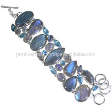 Swiss Blue Topaz & Labradorite Natural Gemstone with 925 Silver Designer Bracelet for All Age Person